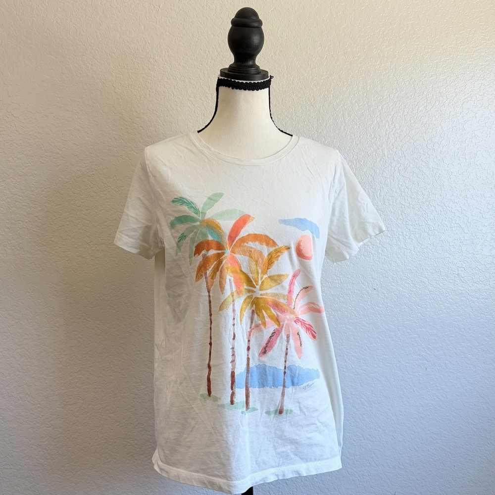 J Crew Factory Palm Tree graphic Collector tee women's Size M Excellent Cotton